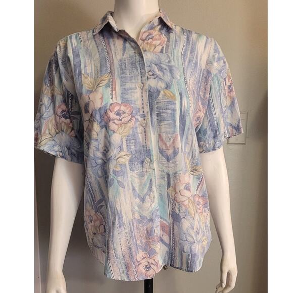 Vintage 80s Casey & Max Pastel Floral Blouse Sz Small Kitschy Grannycore Retro - Picture 1 of 10